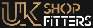 Black and gold logo for uk shop fitters.